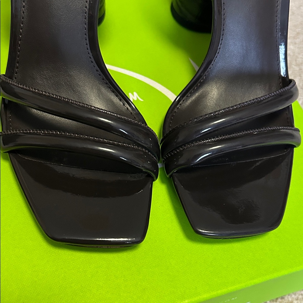 NWT-Sam Edelman Sandals Black Heels Chunky Block Patent Kia Women 6.5 Square Toe - Picture 6 of 7